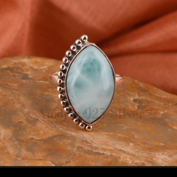 Handcrafted Natural Larimar, 925 Sterling silver ring - Picture 2 of 8
